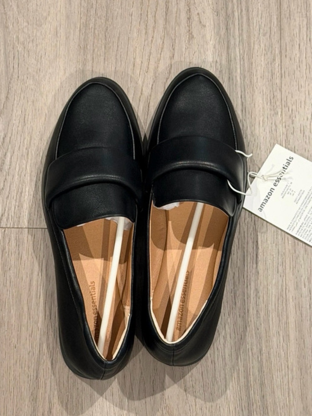 Amazon Essentials-Black Faux Leather Almond Toe Loafers (NWT)